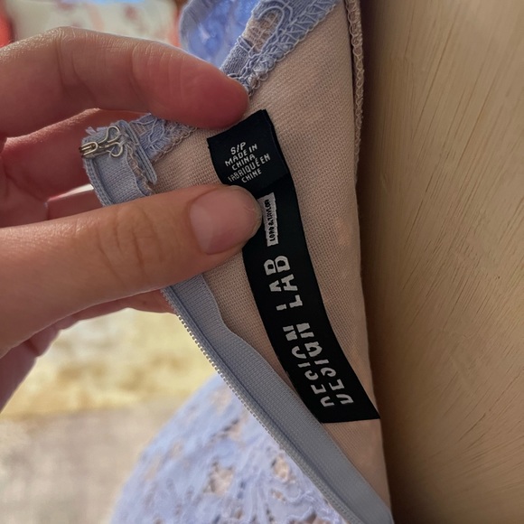 Design Lab Periwinkle Blue Lined Lace midi off shoulder dress - Picture 5 of 5